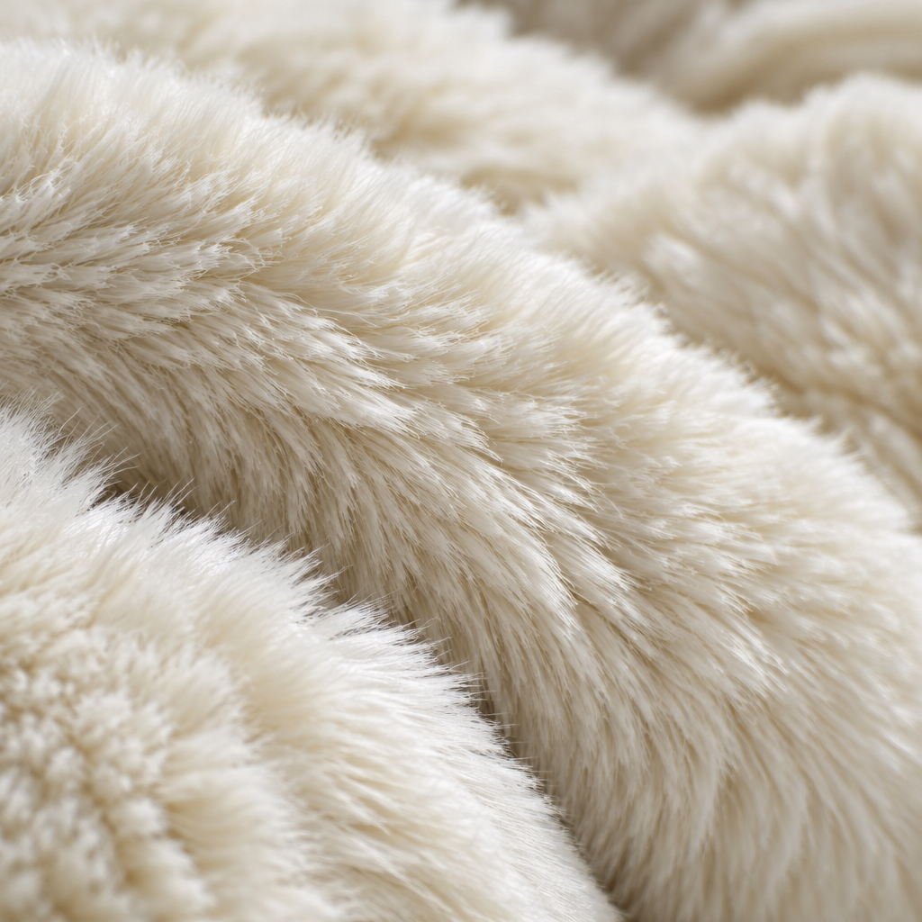 Close-up of the ivory deep plush pile used for the robe