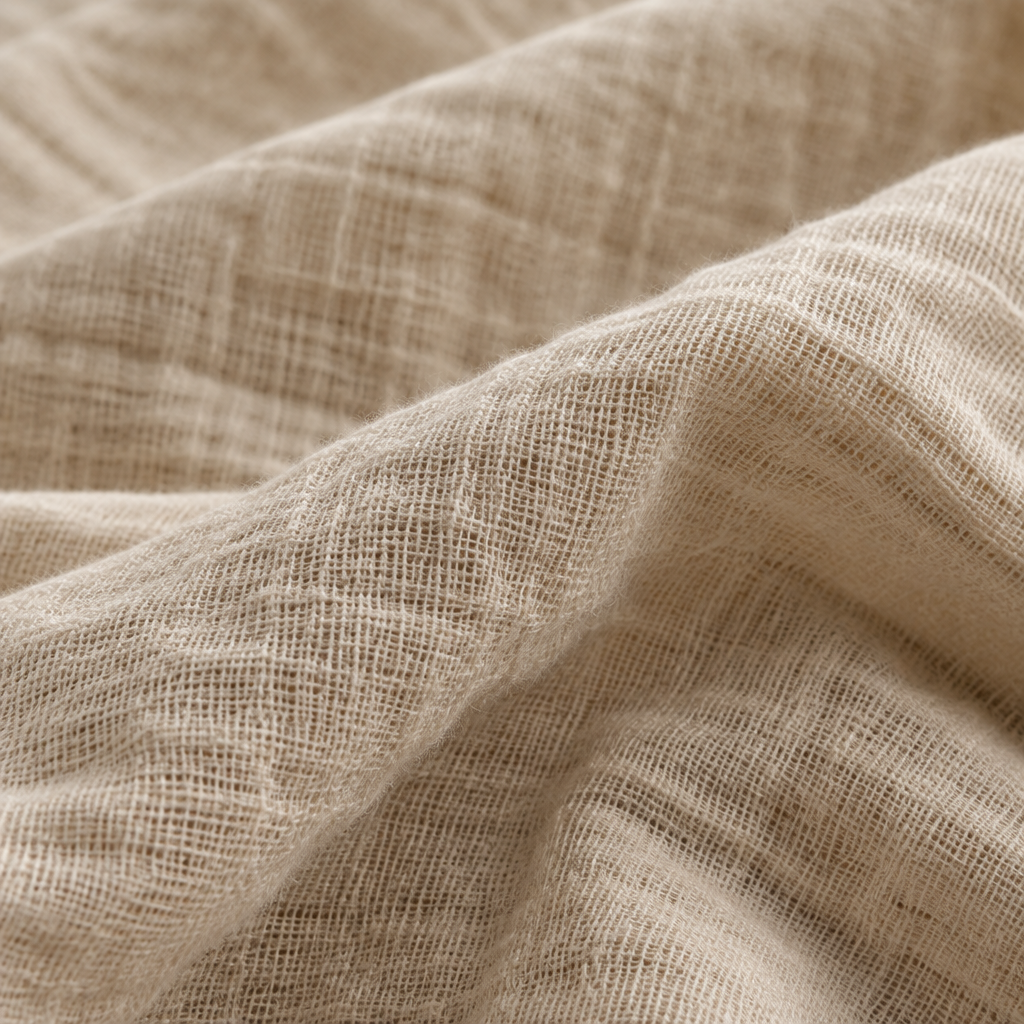Close-up of the dune muslin pillowcase fabric