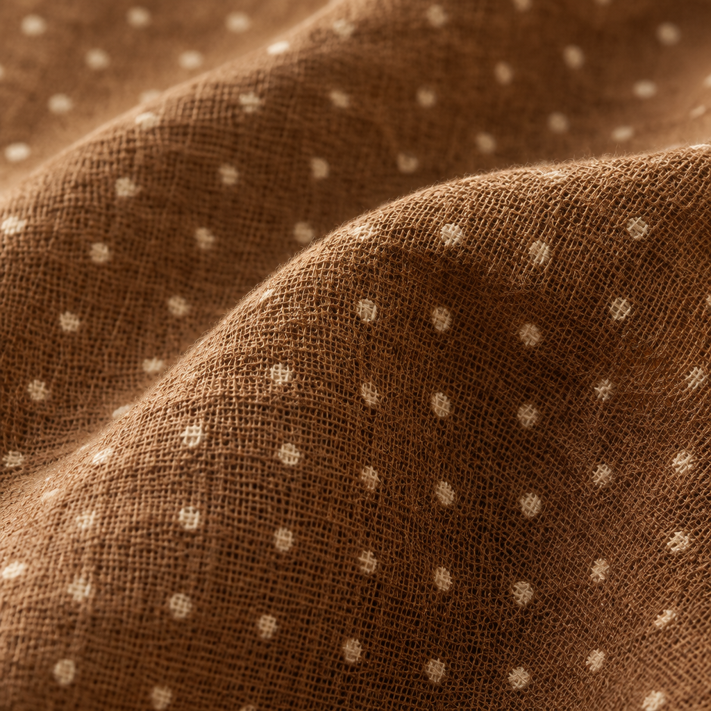 Close-up of the brown dotted muslin fabric