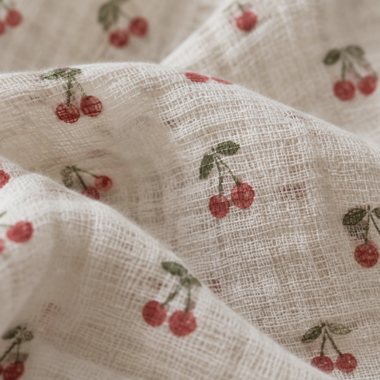 Close-up of the layered cotton muslin used for Cherry Muslin Pajama Set