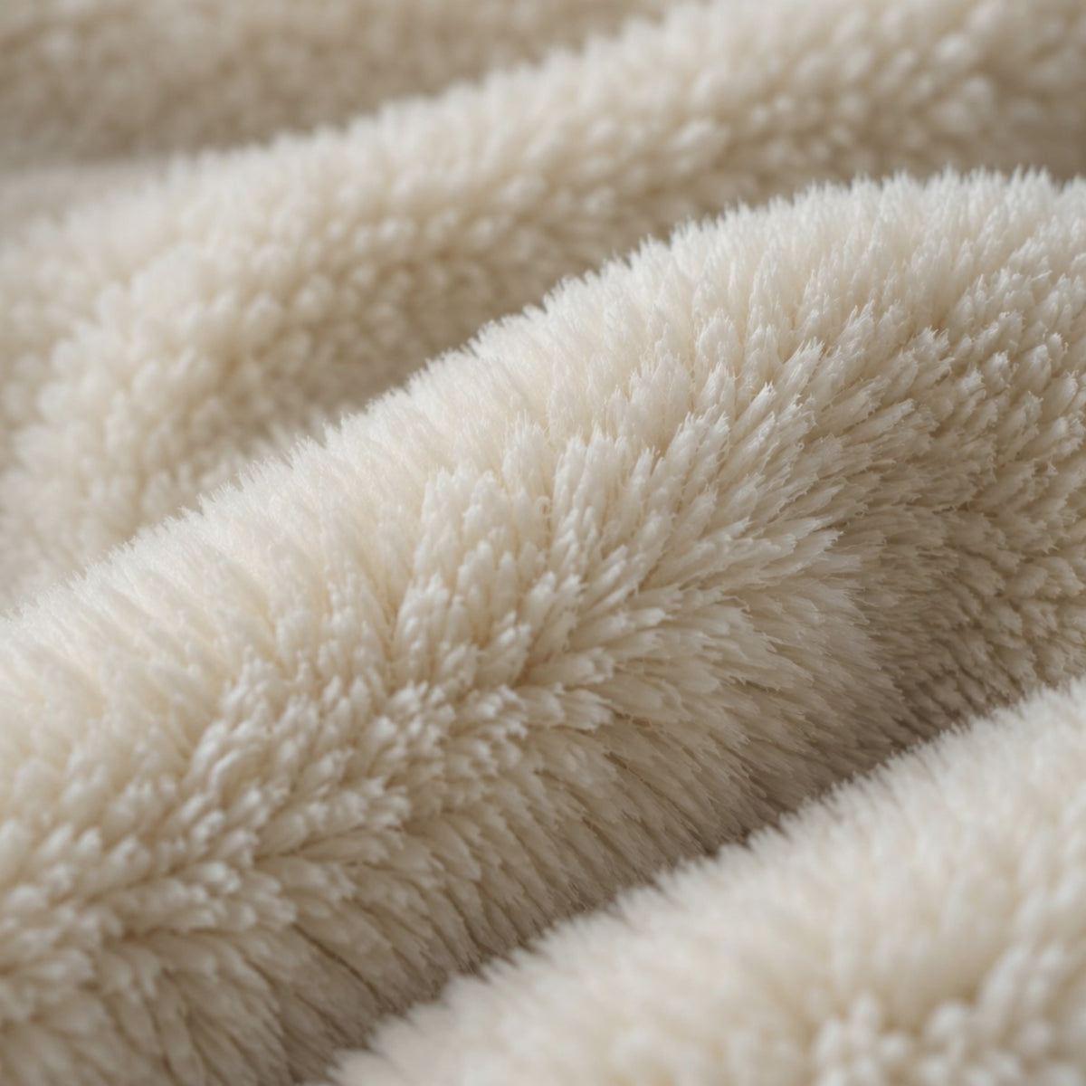 Close-up of the cream coral fleece pile shifting under changing light
