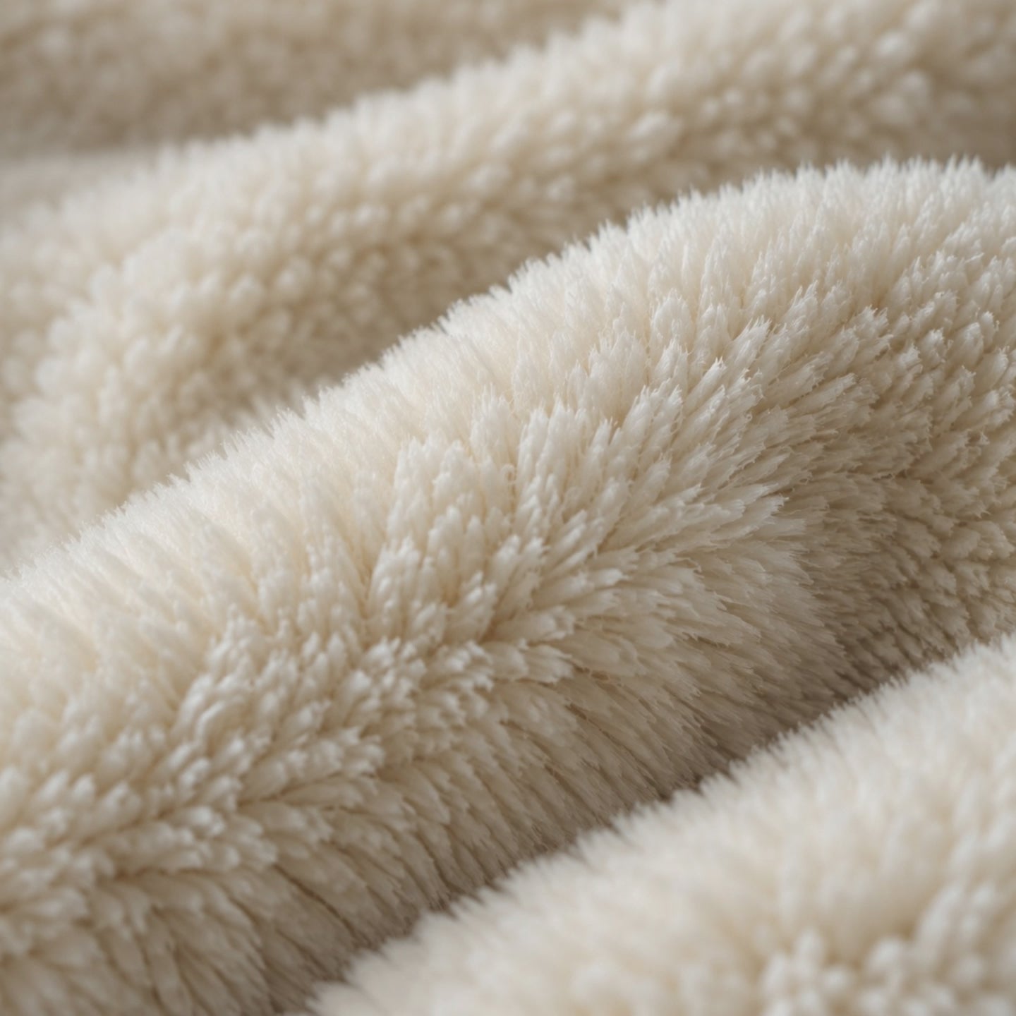 Close-up of the cream coral fleece pile shifting under changing light